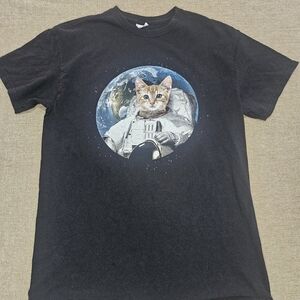 Delta Space Cat T-Shirt - Black with Blue Earth